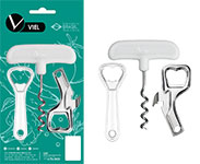 Conjunto com 2 Abridores em Aço Inox + 1 Saca-rolhas - 3 peças